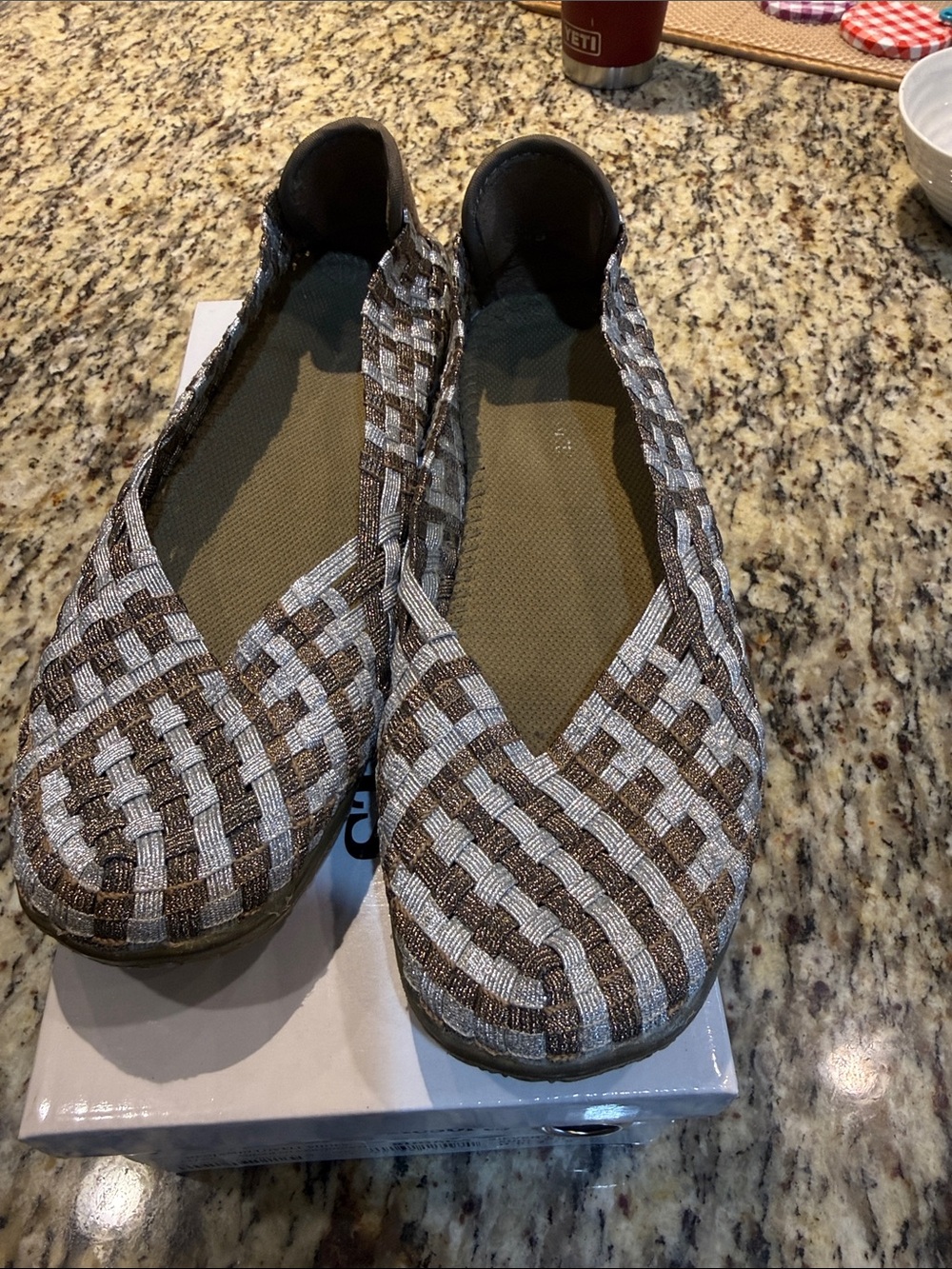 CC Resorts Woven Metallic Brown and Silver Slip-On Flats